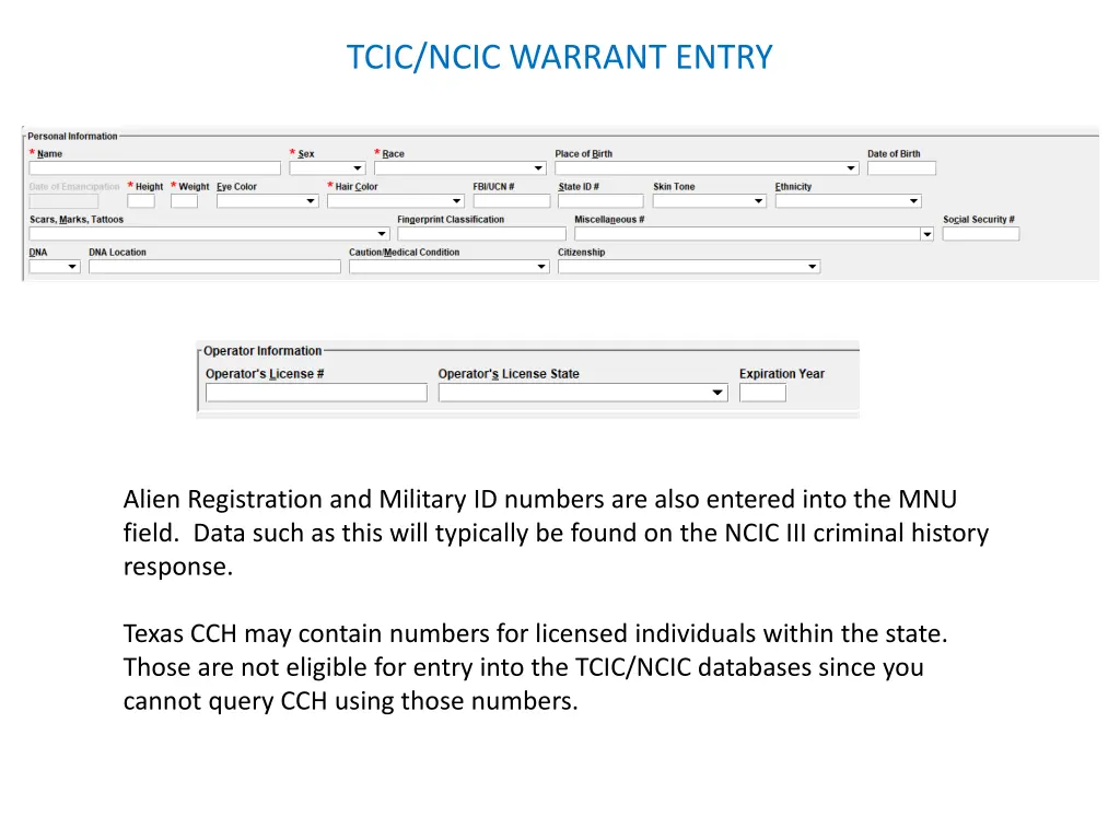 tcic ncic warrant entry 13