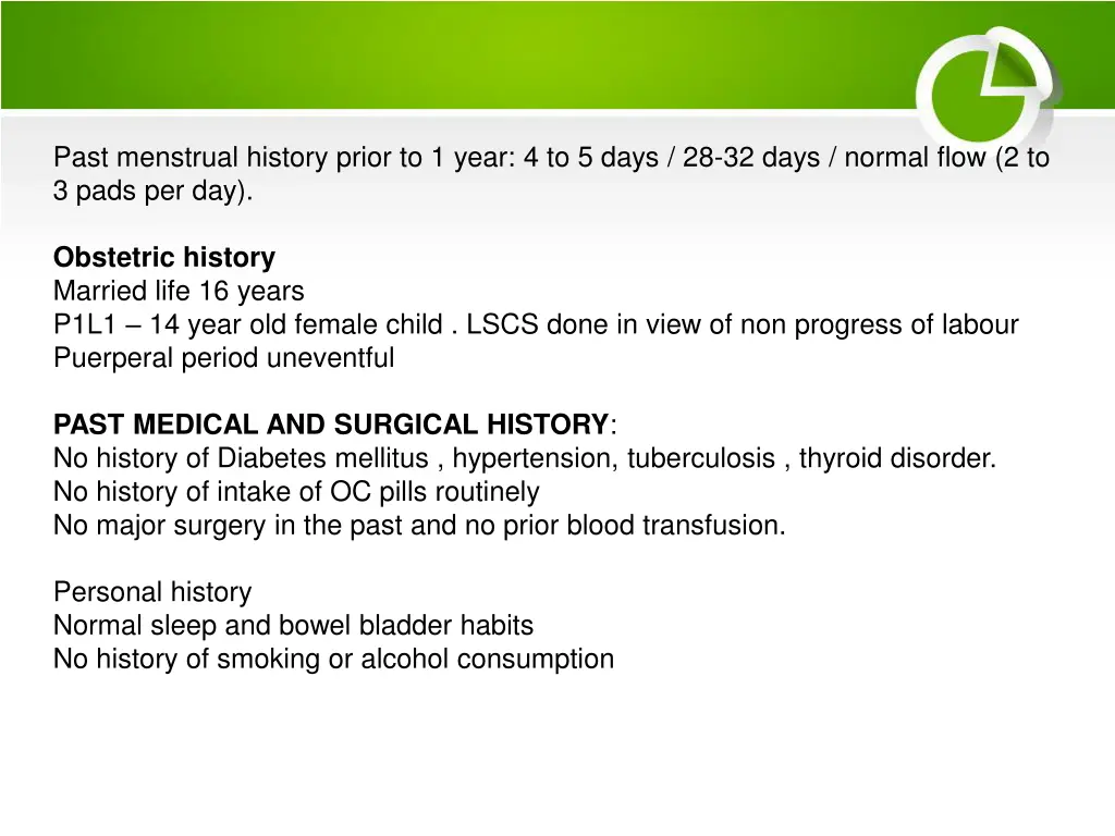 past menstrual history prior to 1 year