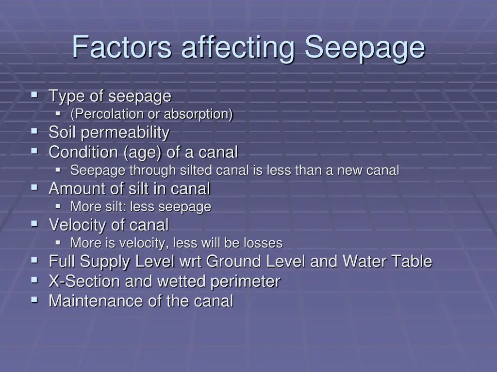 factors affecting seepage