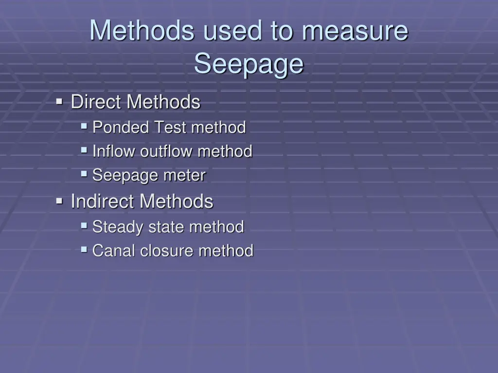 methods used to measure seepage