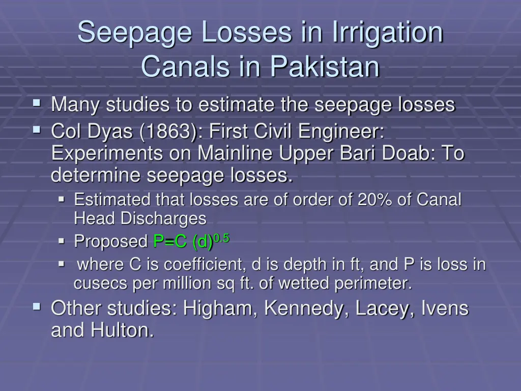 seepage losses in irrigation canals in pakistan