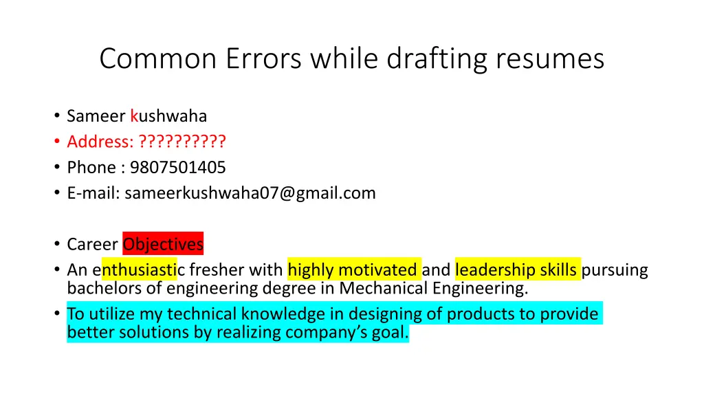 common errors while drafting resumes