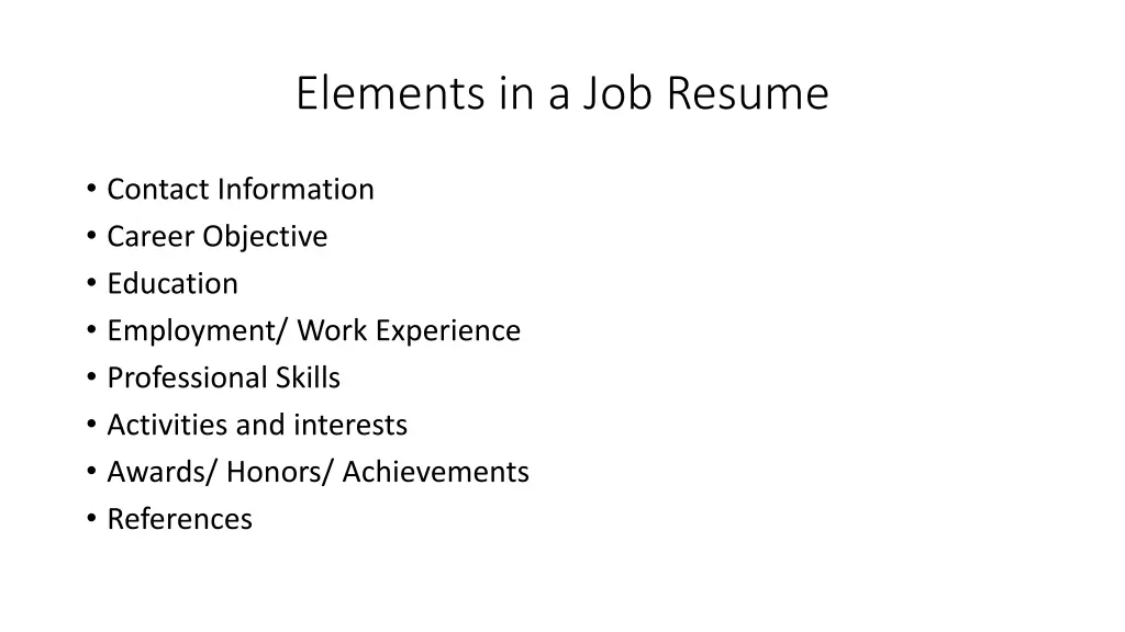 elements in a job resume