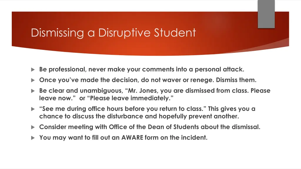 dismissing a disruptive student