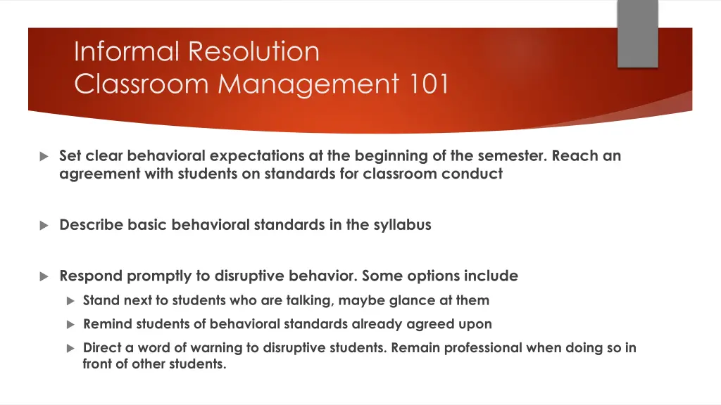 informal resolution classroom management 101