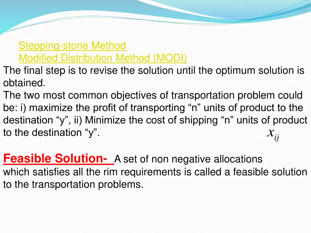 stepping stone method modified distribution