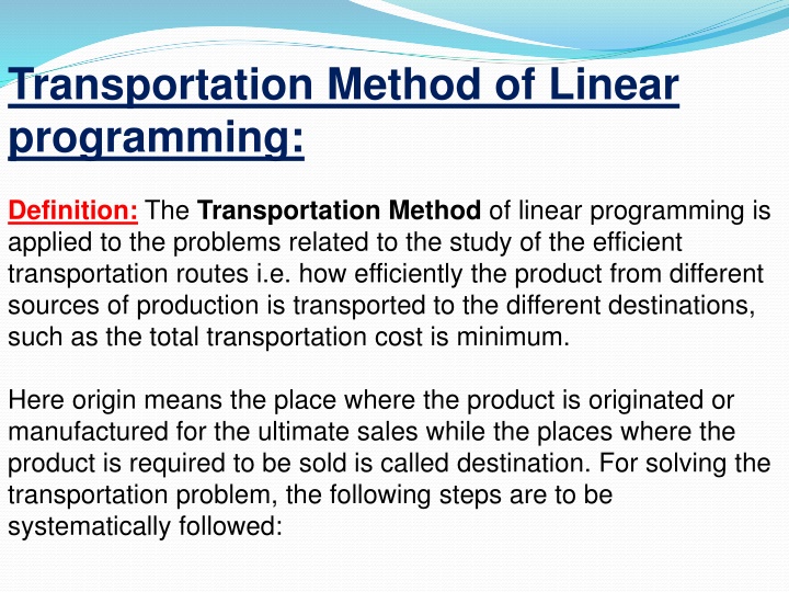 transportation method of linear programming