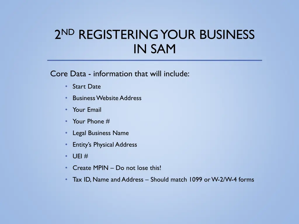 2 nd registering your business in sam