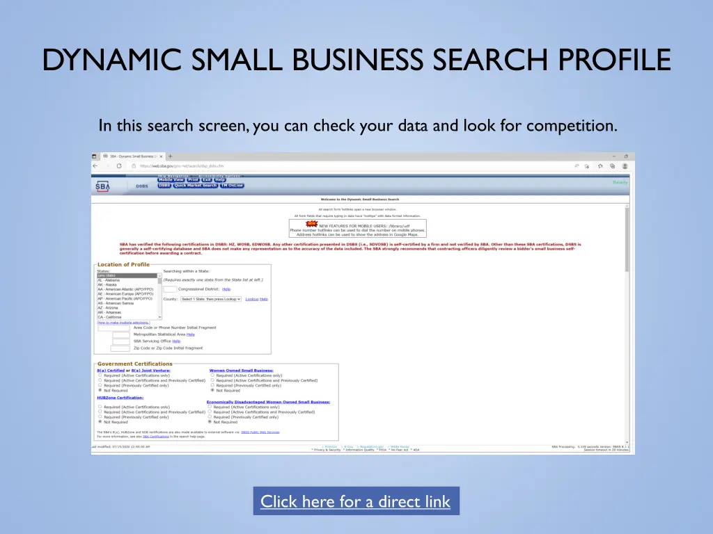 dynamic small business search profile