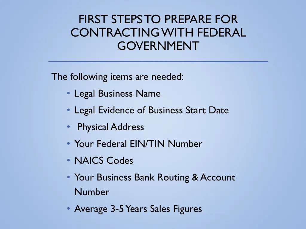 first steps to prepare for contracting with