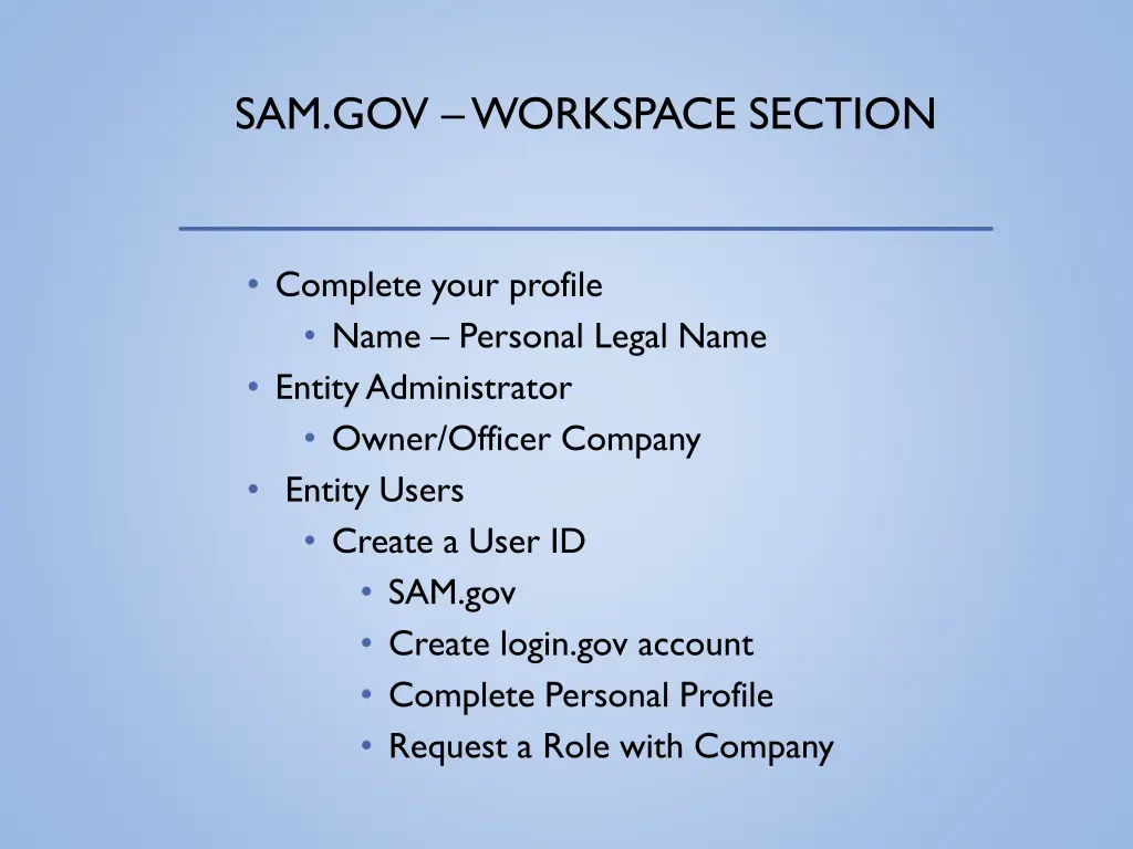 sam gov workspace section