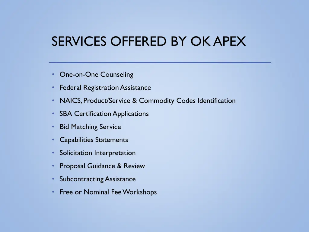 services offered by ok apex