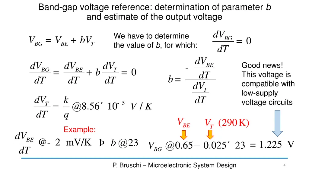 band gap voltage reference determination