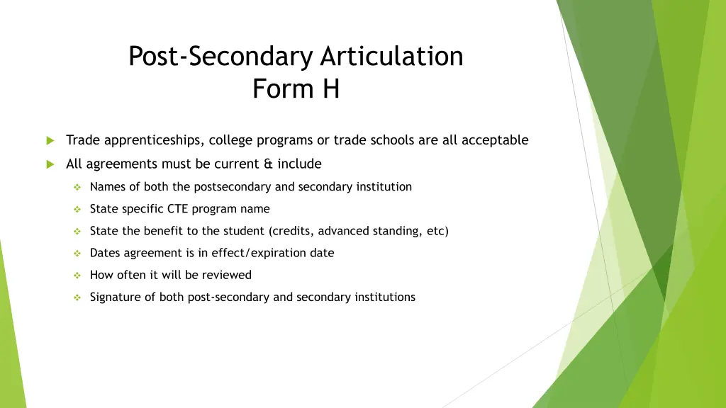 post secondary articulation form h