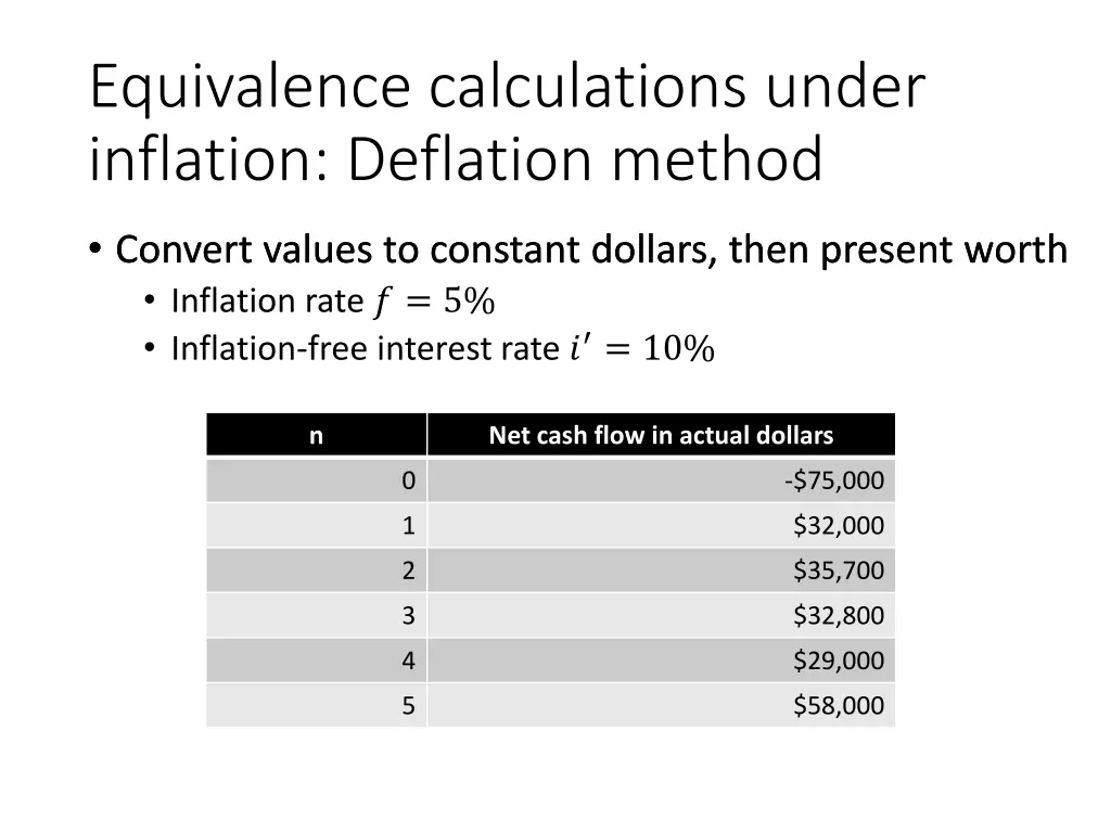 equivalence calculations under inflation 2