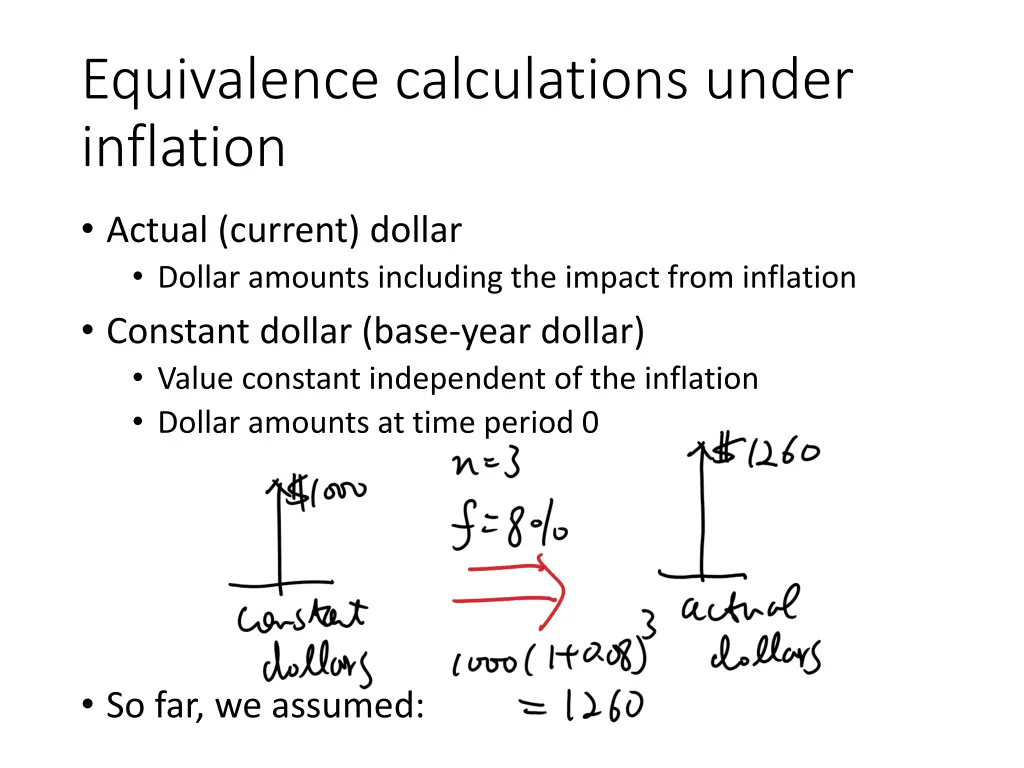 equivalence calculations under inflation