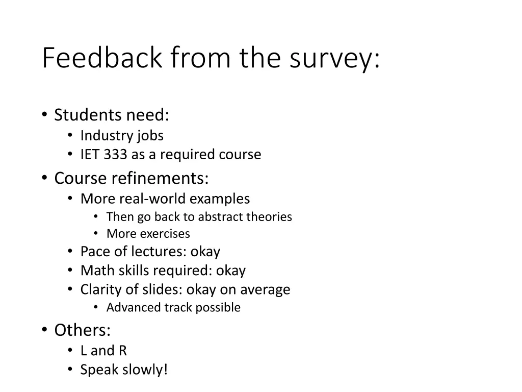 feedback from the survey