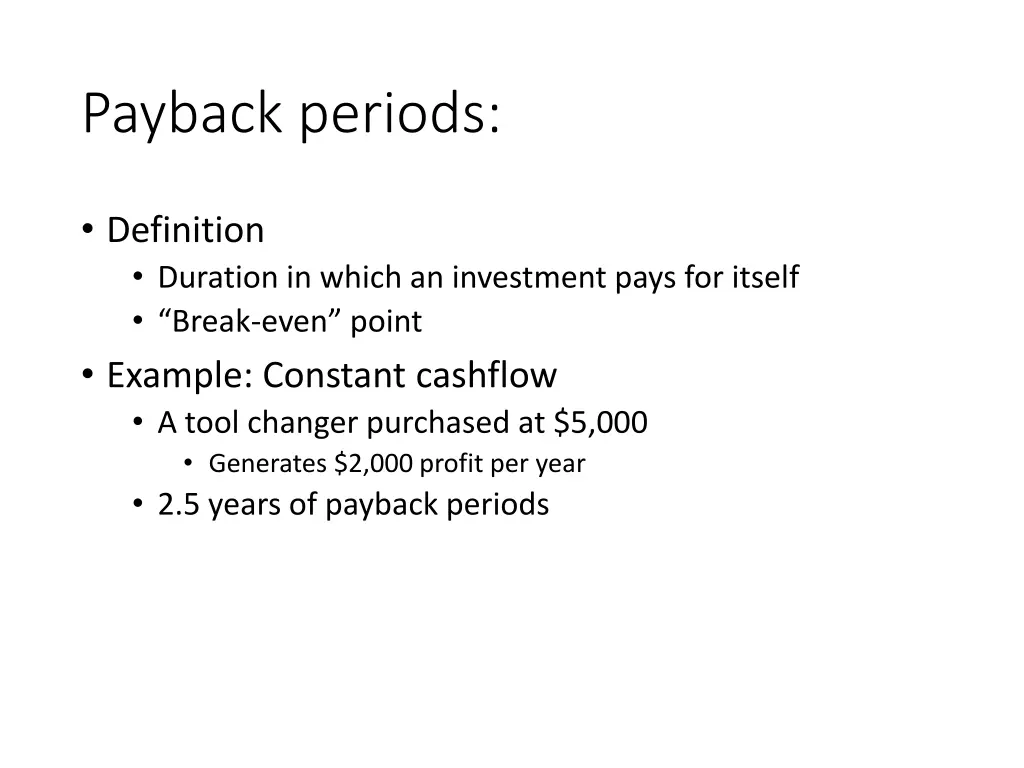 payback periods