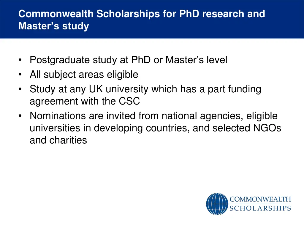 commonwealth scholarships for phd research