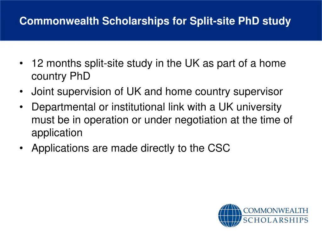 commonwealth scholarships for split site phd study