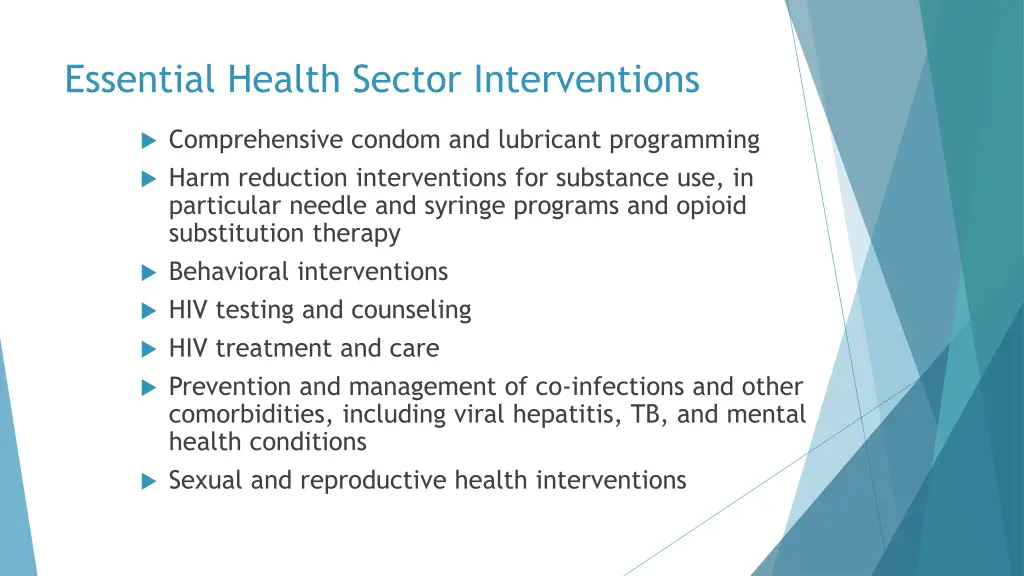 essential health sector interventions