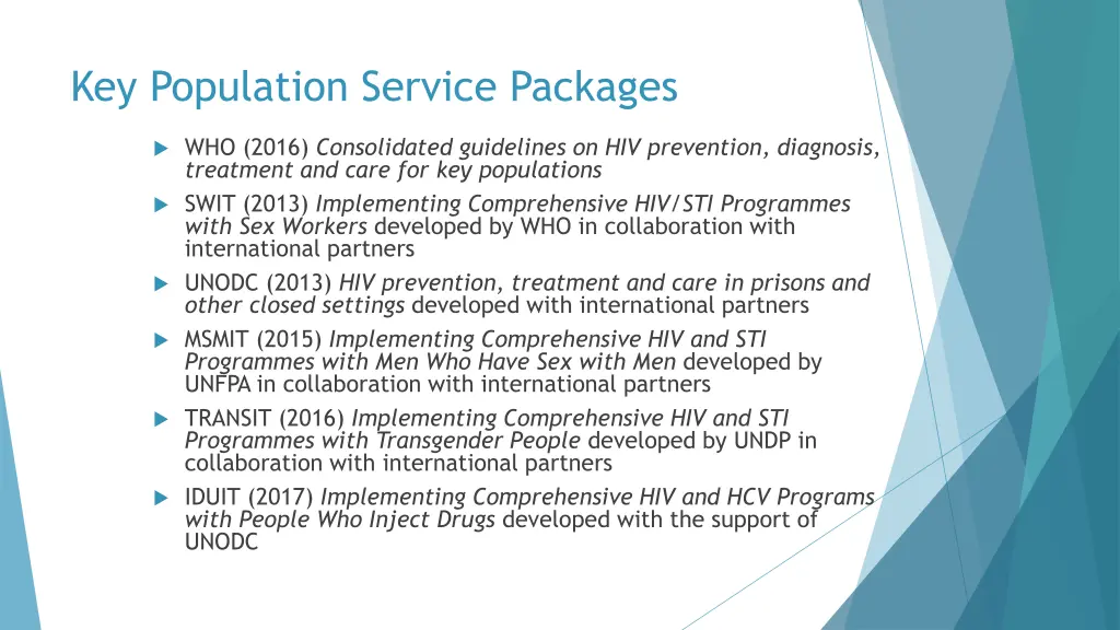 key population service packages