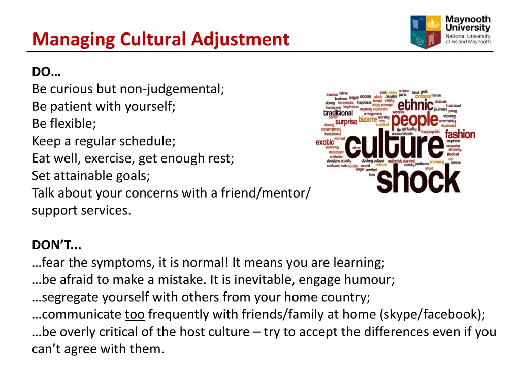 managing cultural adjustment