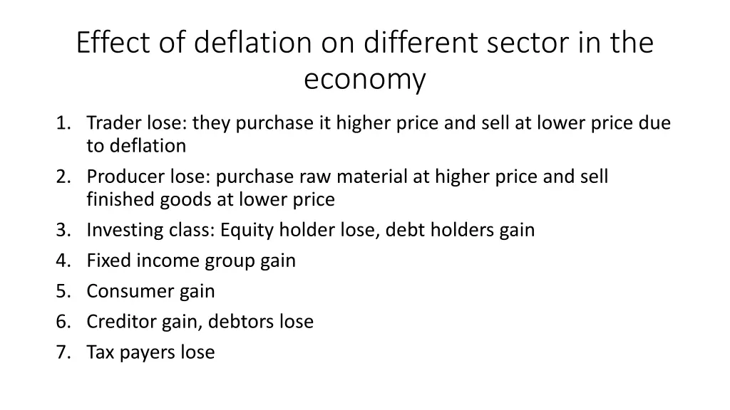 effect of deflation on different sector