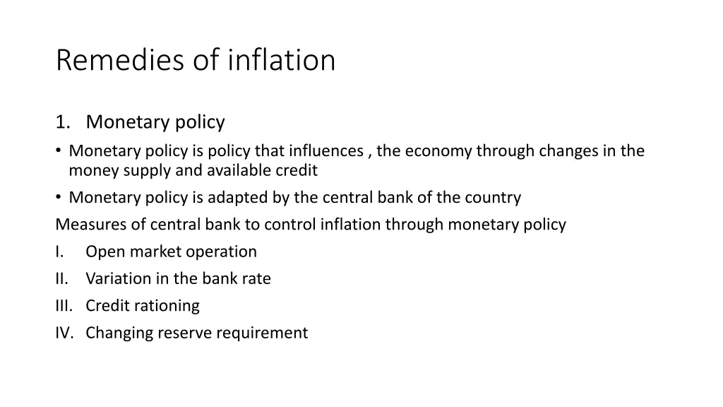 remedies of inflation