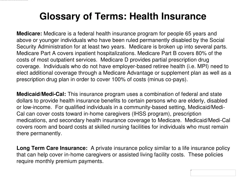 glossary of terms health insurance