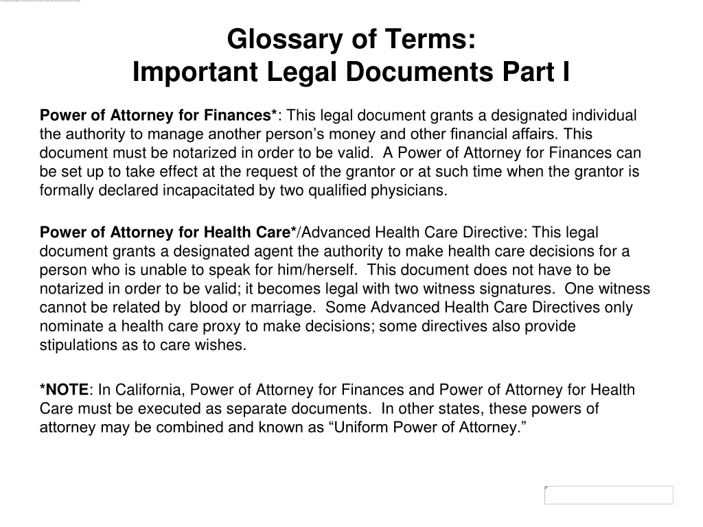 glossary of terms important legal documents part i