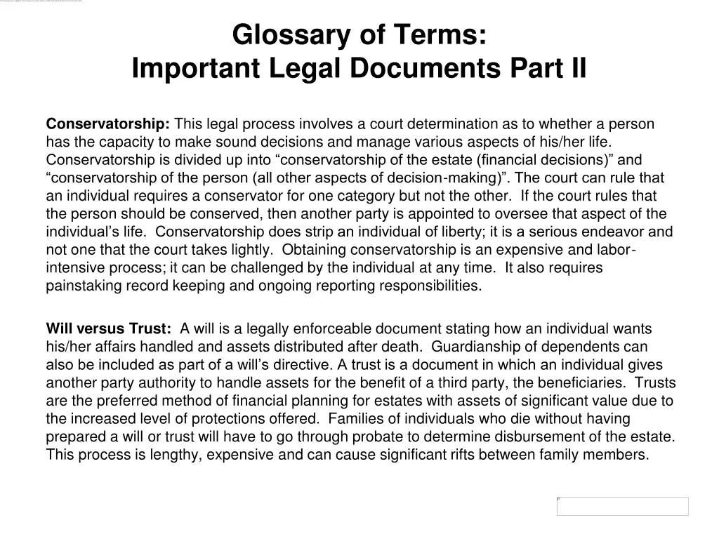 glossary of terms important legal documents part