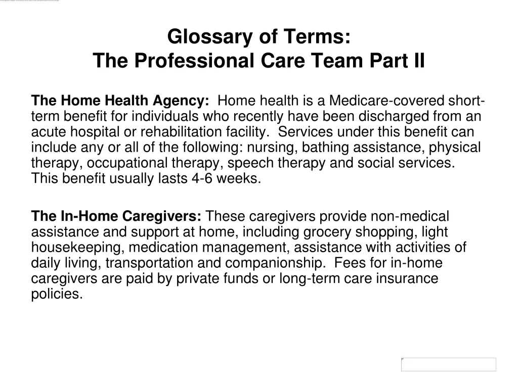 glossary of terms the professional care team part 1