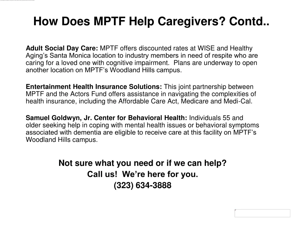 how does mptf help caregivers contd