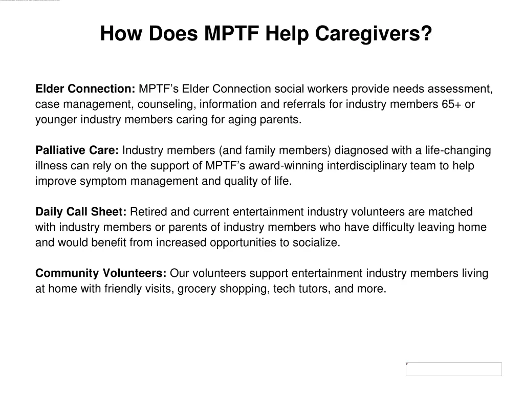 how does mptf help caregivers