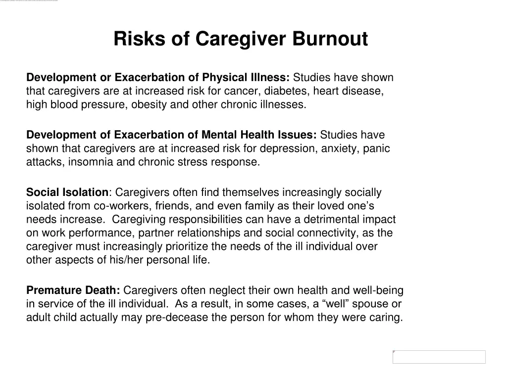 risks of caregiver burnout