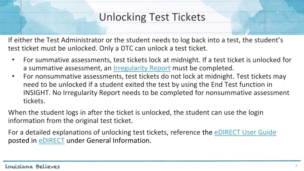 unlocking test tickets