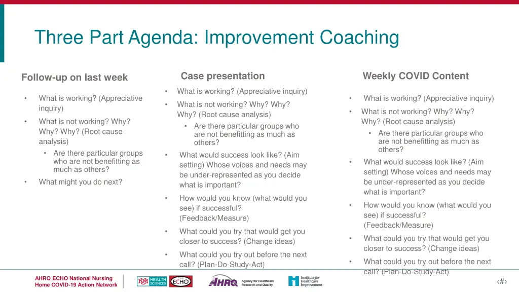 three part agenda improvement coaching