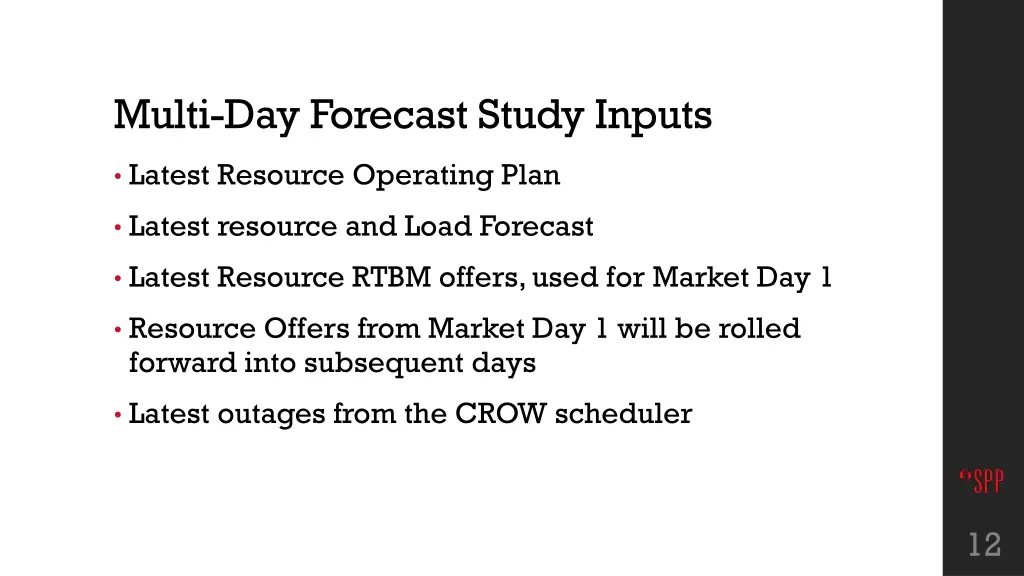 multi day forecast study inputs