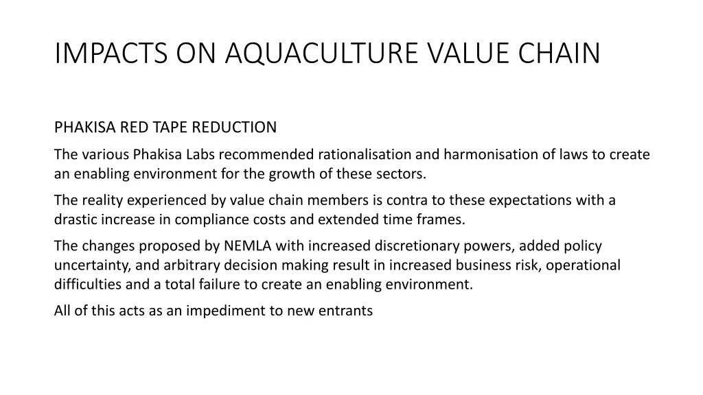 impacts on aquaculture value chain