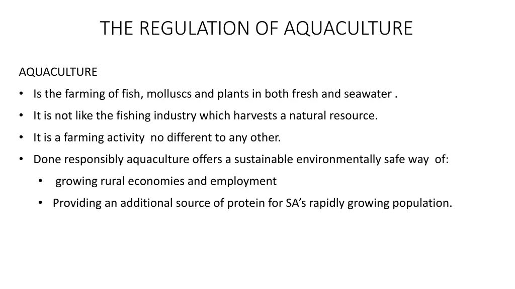 the regulation of aquaculture