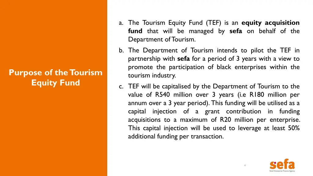 a the tourism equity fund tef is an equity