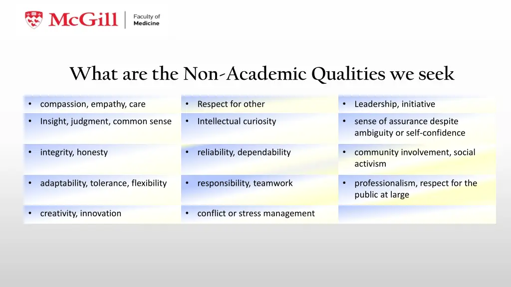 what are the non academic qualities we seek