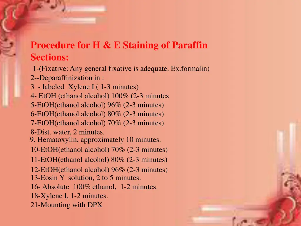 procedure for h e staining of paraffin sections