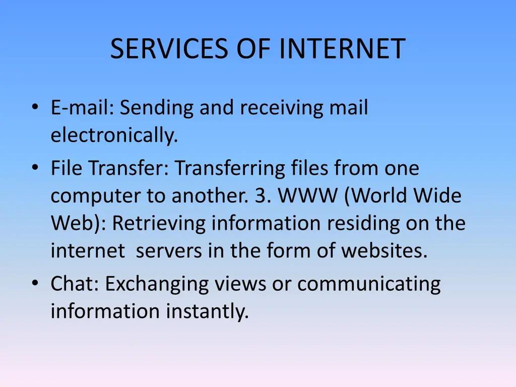 services of internet