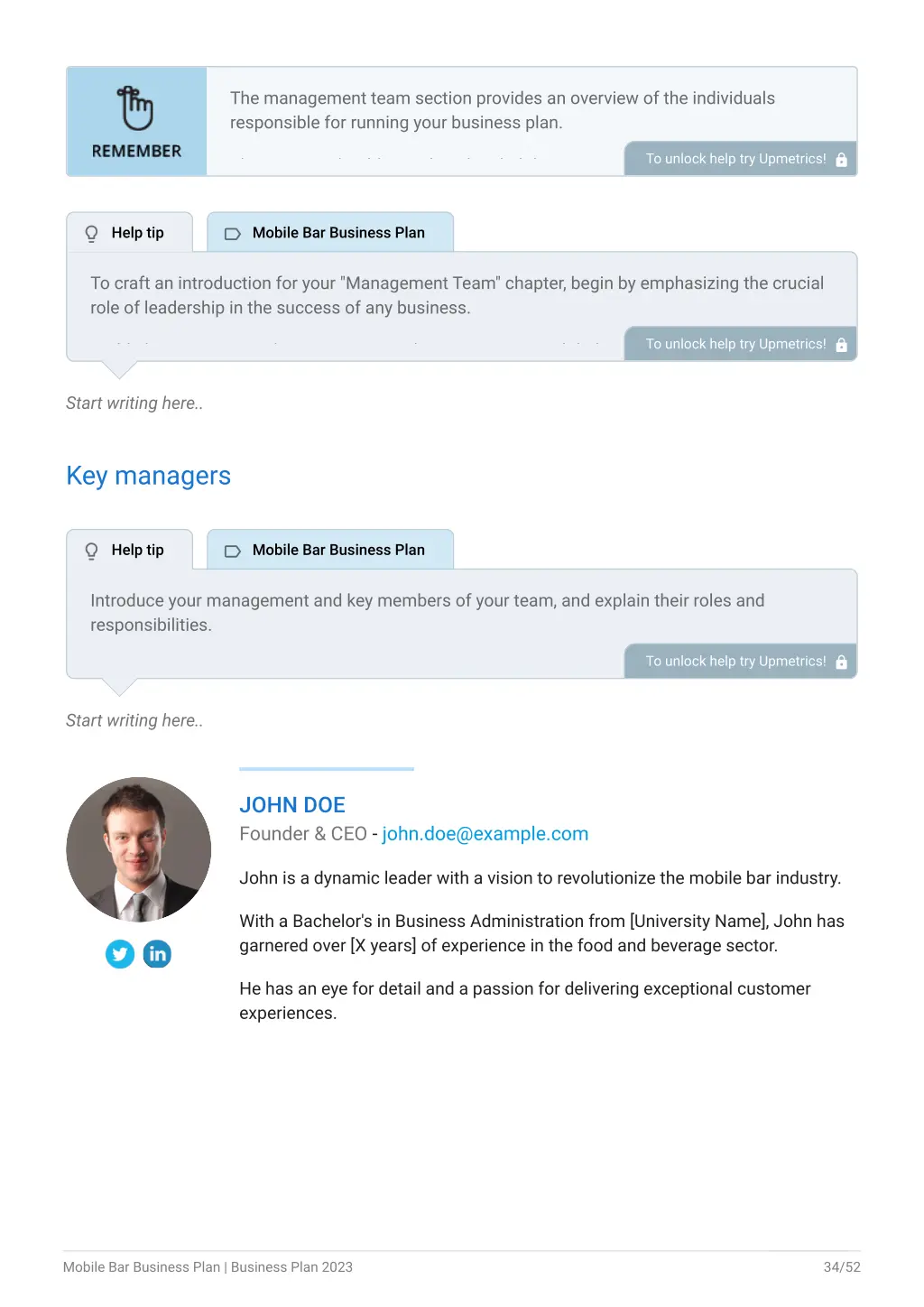 the management team section provides an overview