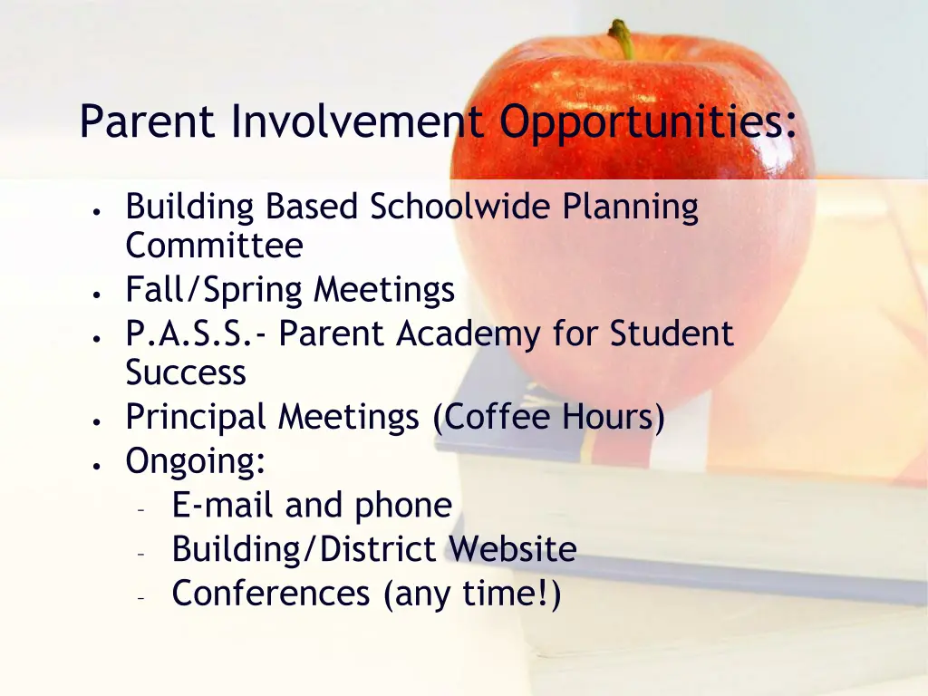 parent involvement opportunities