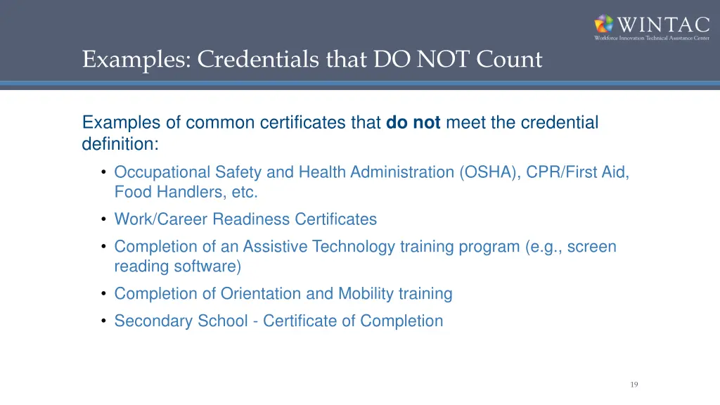 examples credentials that do not count