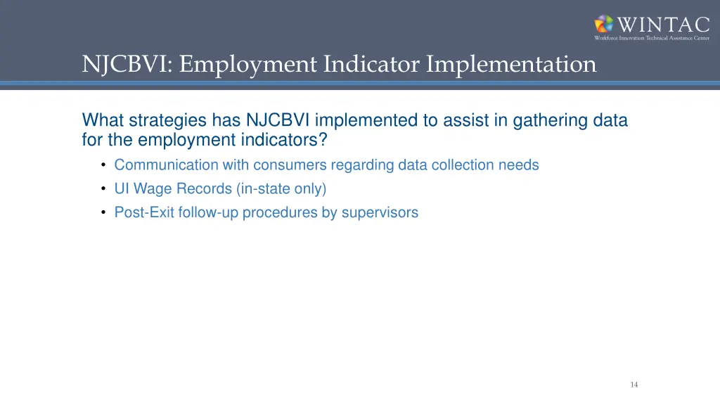 njcbvi employment indicator implementation