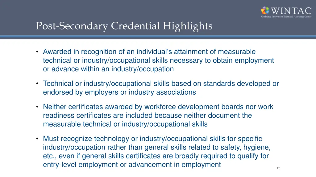 post secondary credential highlights